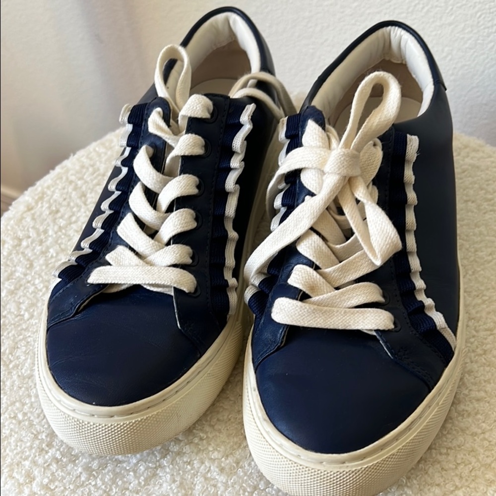 Tory Burch Navy and White Ruffle Sneakers Size 6.5